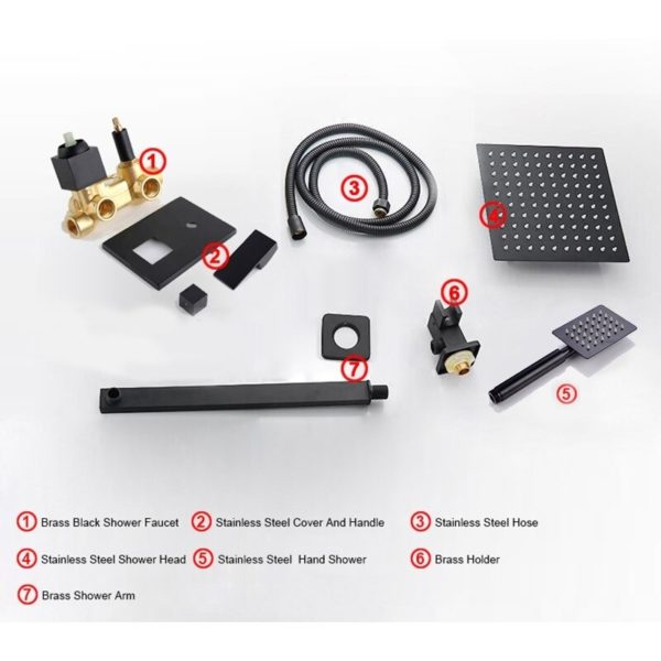 bakala black stainless steel square blac main 3 Square Black Shower Set