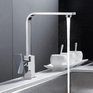 Chrome Square Kitchen Faucet and Cold Hot Mixer Water Tap