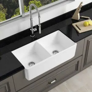 Double Bowl Two Sided Undermount Farm House Ceramic Sink 33"