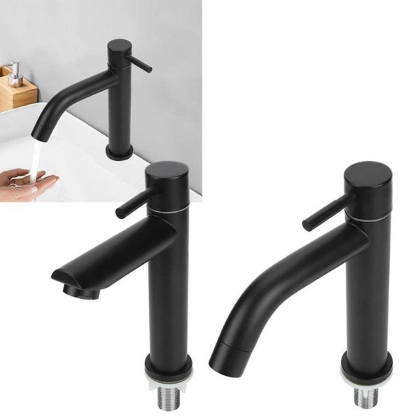 Black Bathroom Basin Water Tap Black-G1/2in