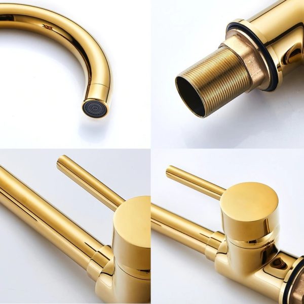 luxury gold kitchen faucet gold brass fo main 2 Cold and Hot Mixer Sink Gold Tap