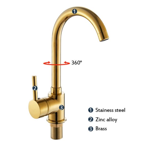 luxury gold kitchen faucet gold brass fo main 4 Cold and Hot Mixer Sink Gold Tap
