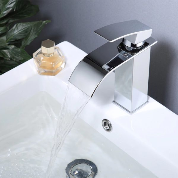 modern bathroom basin faucet waterfall d main 0 Chrome Vanity Vessel Sink Crane