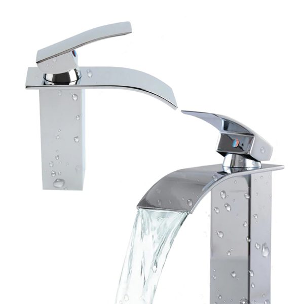 modern bathroom basin faucet waterfall d main 2 Chrome Vanity Vessel Sink Crane