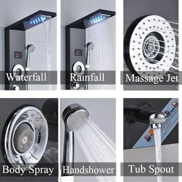 AAYAN Luxury Black Brushed Bathroom Shower panel With TEMPERATURE control - Image 6
