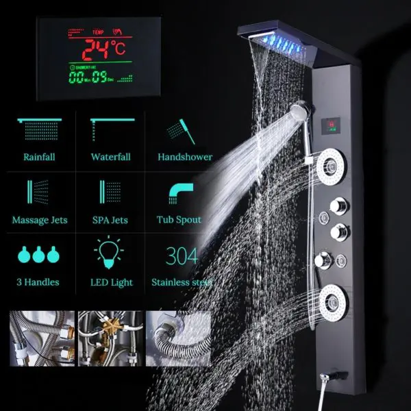 AAYAN Luxury Black Brushed Bathroom Shower panel With TEMPERATURE control - Image 4