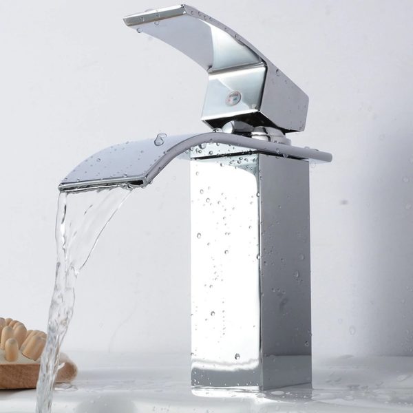 square chrome waterfall bathroom faucet main 0 Waterfall Bathroom Faucet