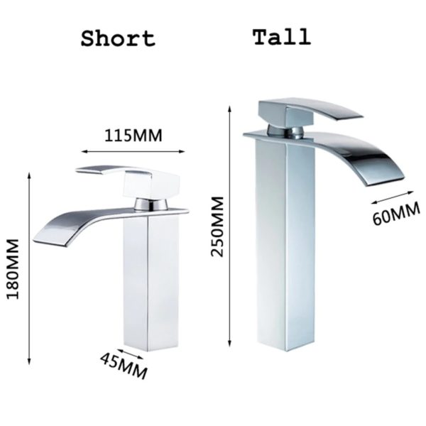 square chrome waterfall bathroom faucet main 5 Waterfall Bathroom Faucet