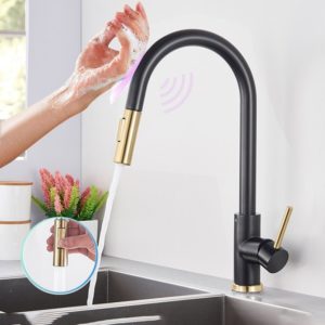 Brushed Gold Black Sensor Kitchen Faucet Touch Pull Out Sensor Faucets