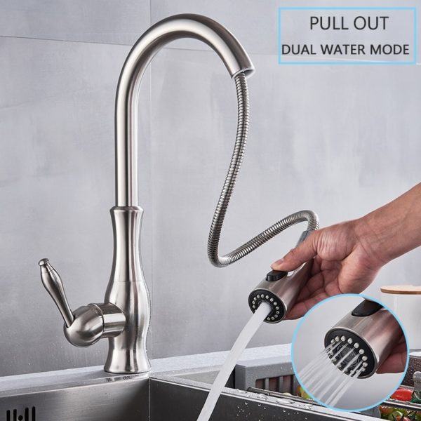 Rozin Brushed Nickel Kitchen Faucet Pull Out Kitchen Mixer Tap Single Handle Stream Sprayer Kitchen Spout 1 kitchen faucet with pull out sprayer