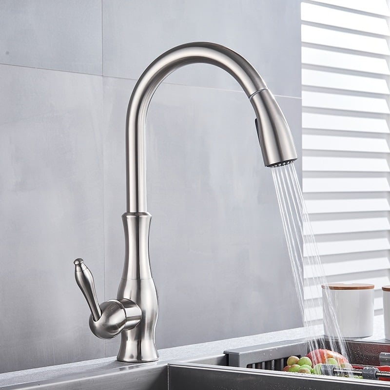 WLA Bathroom Sink Faucets with Aerator Flexible Pull-Out Sprayer Single Handle Kitchen Mixer Tap Sink Mixer for Hot and Cold Water Chrome Plating 